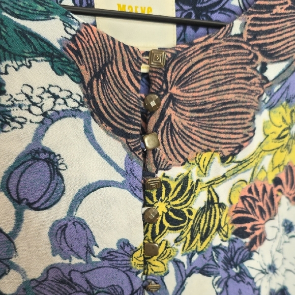 Maeve Anthropologie Whimsical Floral Henley Boho Raw Hem Oversized Top Large - Picture 4 of 13
